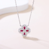 LCB5201款S925银镀18K白金培育红宝四叶草莫桑钻项链/ 彩宝1.2ct 2